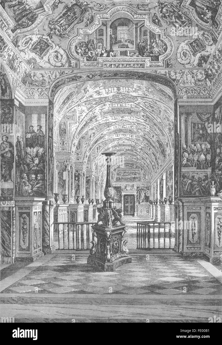 VATICAN : Gt Galerie de bibliothèque, ancien 1872 Banque D'Images