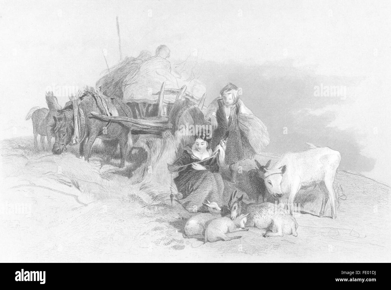 Récolte : l'agriculture à temps partiel, Highlands-Landseer écossais, antique print c1880 Banque D'Images