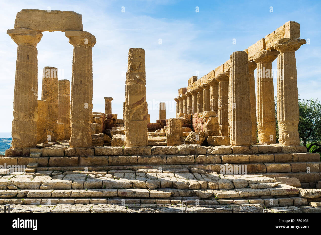 Restes du Temple de Junon, Agrigente, ancienne ville grecque d'Akragas, Sicile, Italie Banque D'Images