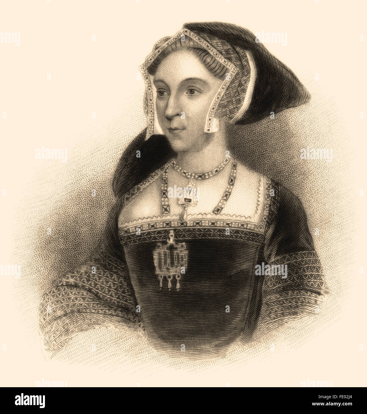 Jane Seymour, ch. 1508-1537, reine d'Angleterre de 1536 à 1537 comme la troisième épouse du roi Henry VIII. Banque D'Images