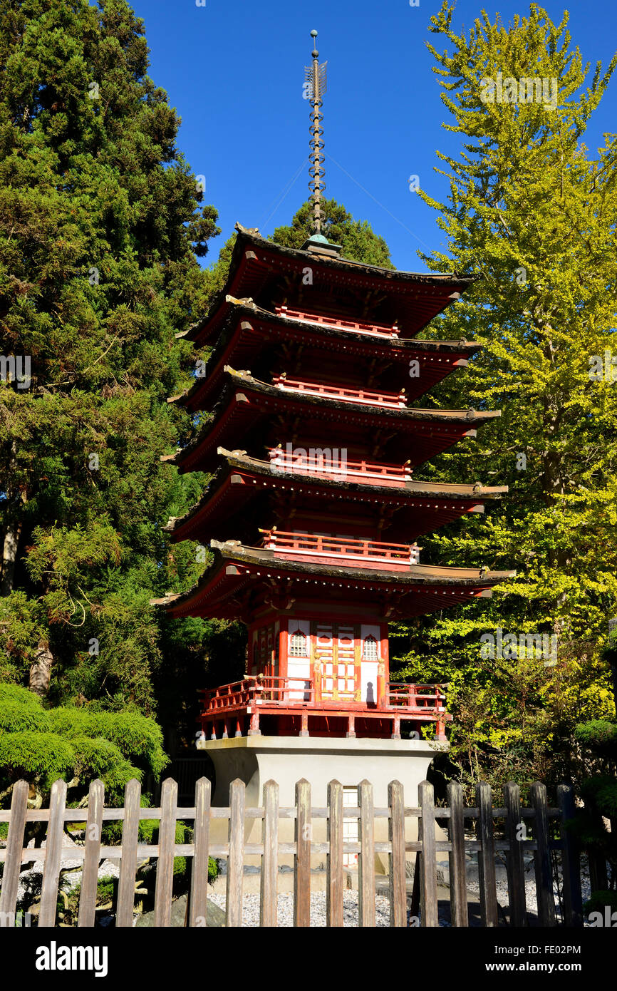 5-niveaux pagode à Japanese Tea Garden, le Golden Gate Park, San Francisco, California, USA Banque D'Images