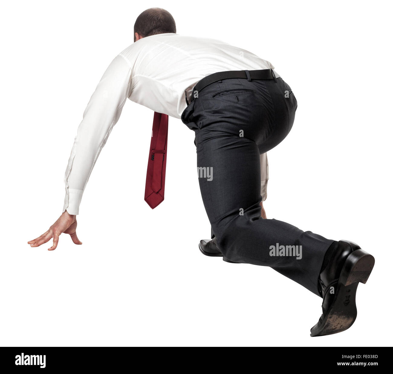 Position de départ l'homme sur fond blanc Banque D'Images