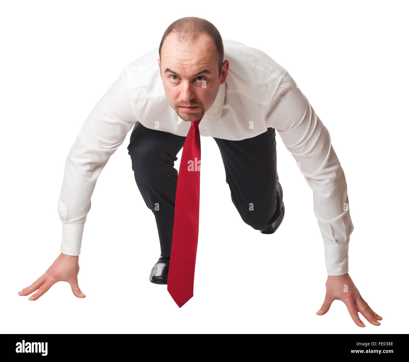 Position de départ l'homme sur fond blanc Banque D'Images