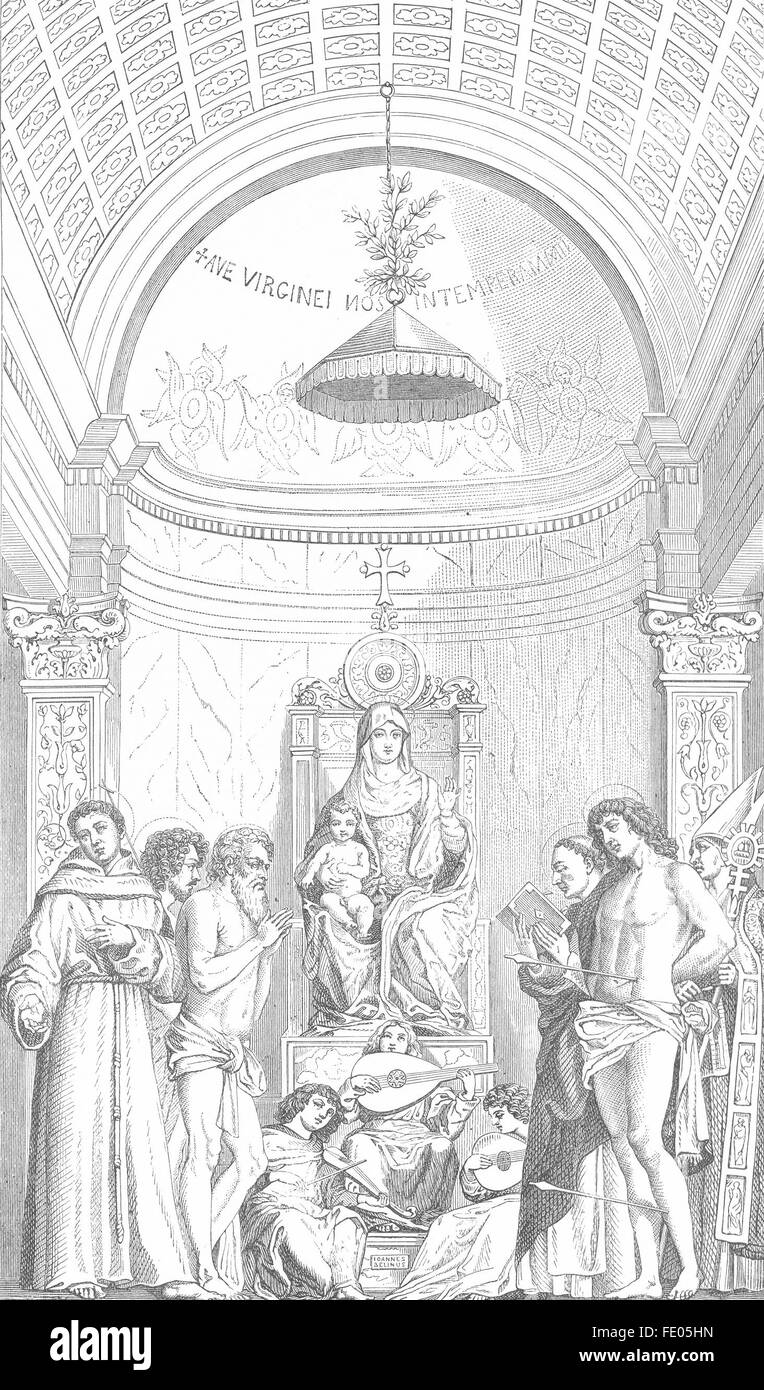 Venise : 6 Saints-Giovanni Bellini-Academy & Madonna, antique print 1880 Banque D'Images