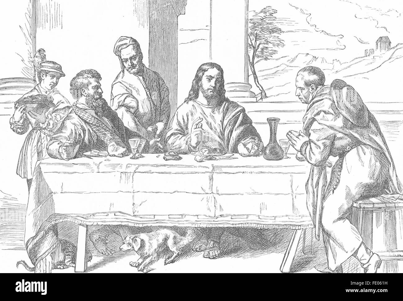 Venise : Pèlerins de Emmaus-Veronese, antique print 1880 Banque D'Images