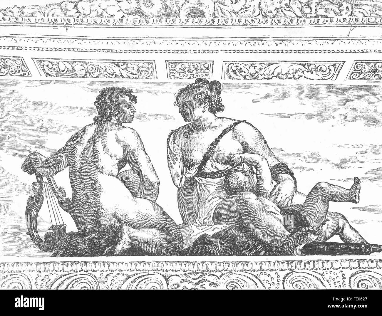 Venise : Apollo, Venus-Veronese(fresque, Villa Barbaro), antique print 1880 Banque D'Images