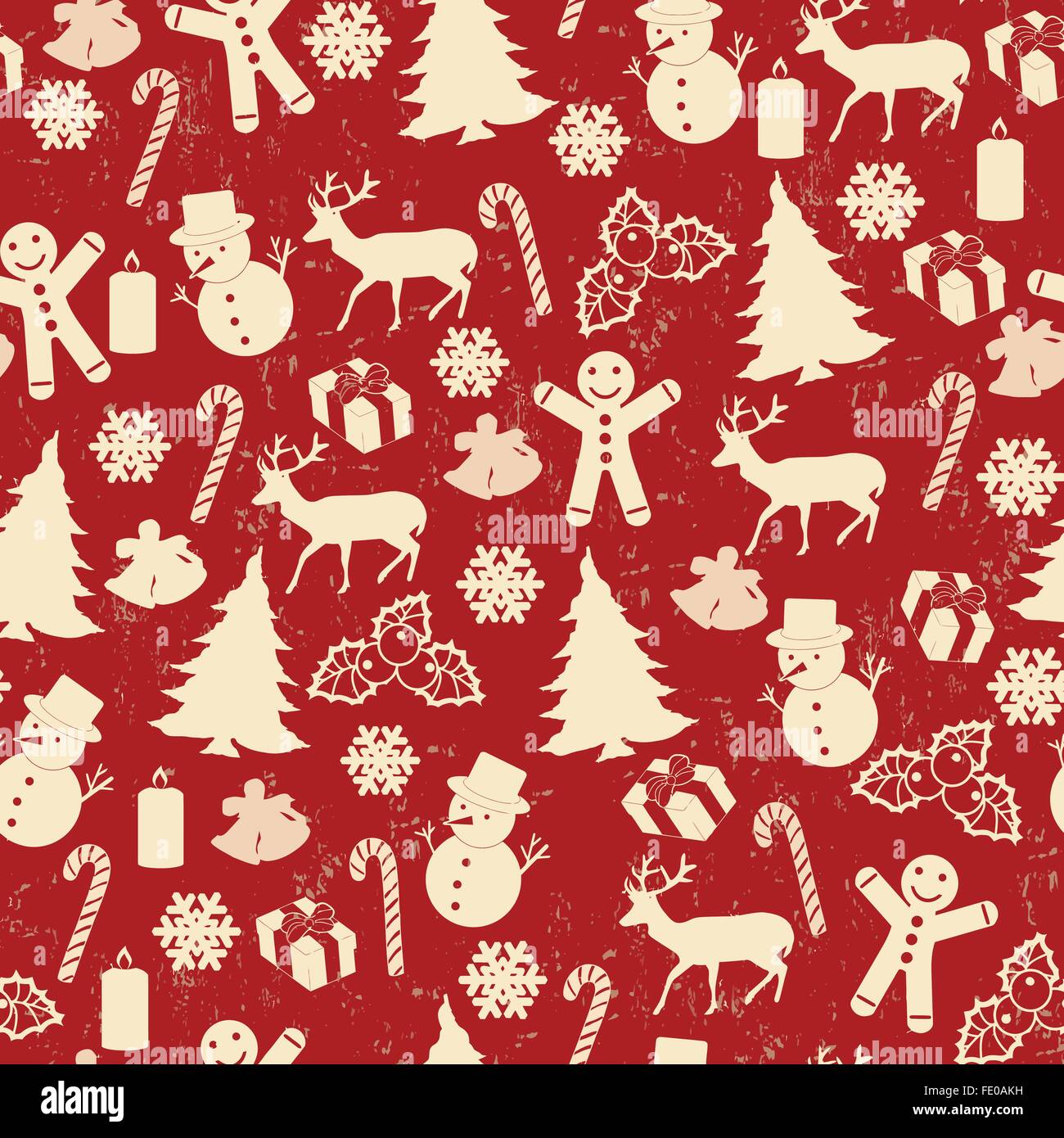 Modèle sans couture pour Noël sur vintage style avec des éléments de Noël sur rouge, vector illustration Illustration de Vecteur