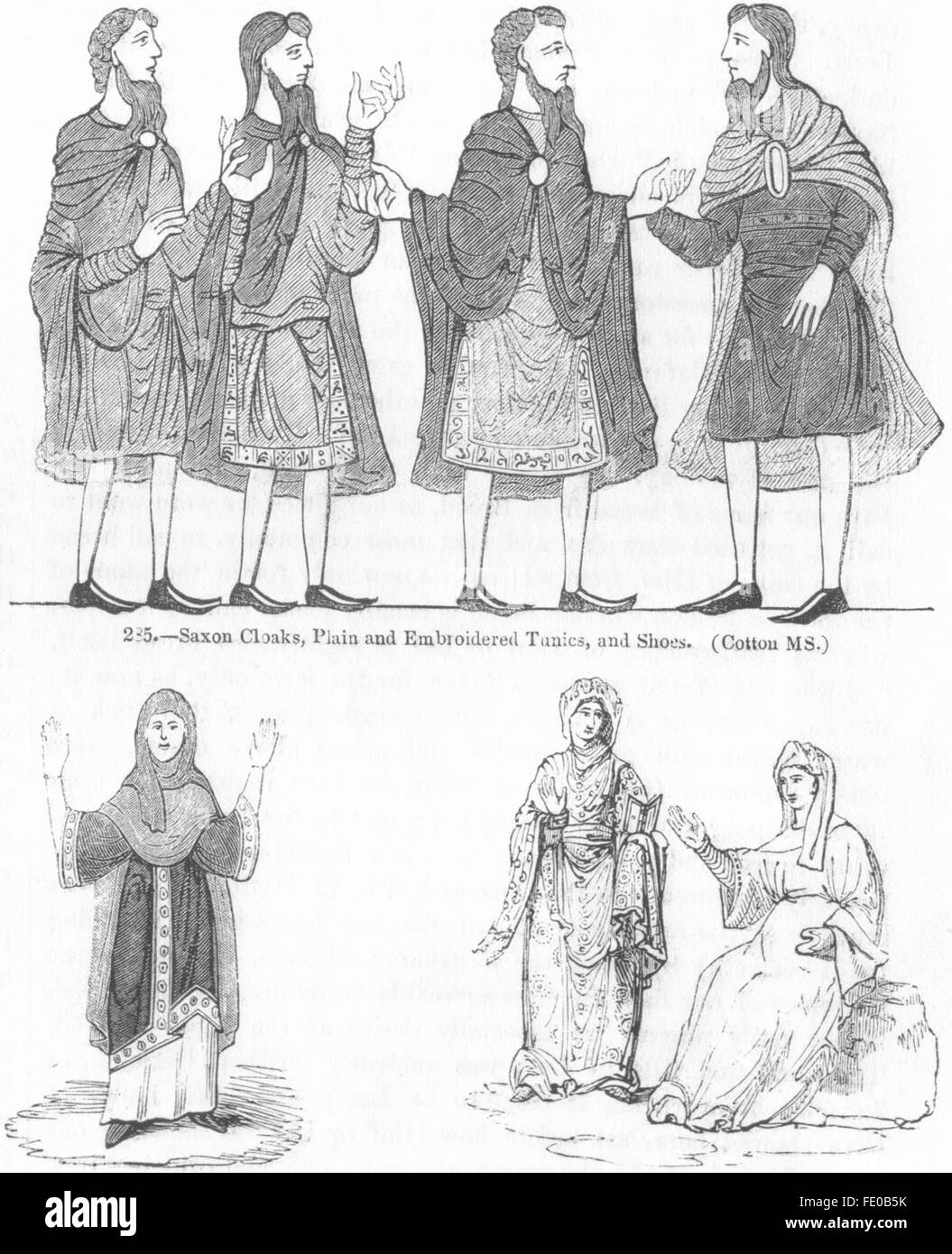 Saxon : TRIBAL capes, tuniques, Etheldrytha, antique print 1845 Banque D'Images