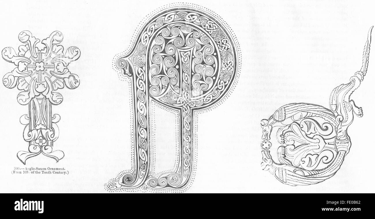 SAXONS : Ornaments & lettres(8e & 10e siècle), antique print 1845 Banque D'Images