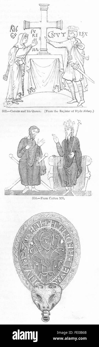 Image : Canut et sa reine, antique print 1845 Banque D'Images