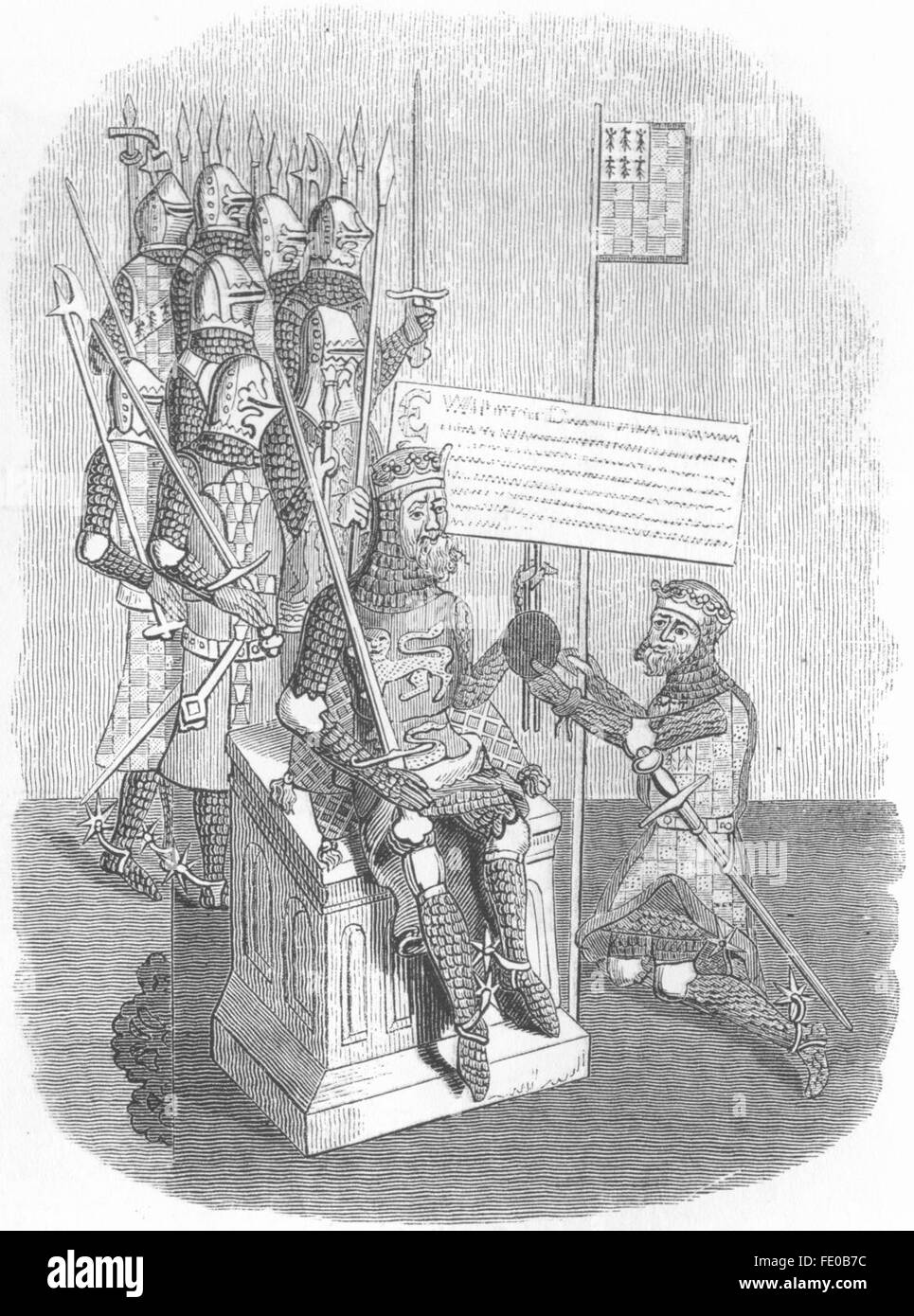 KINGS : William je l'octroi de terres à Earl Bretagne, antique print 1845 Banque D'Images