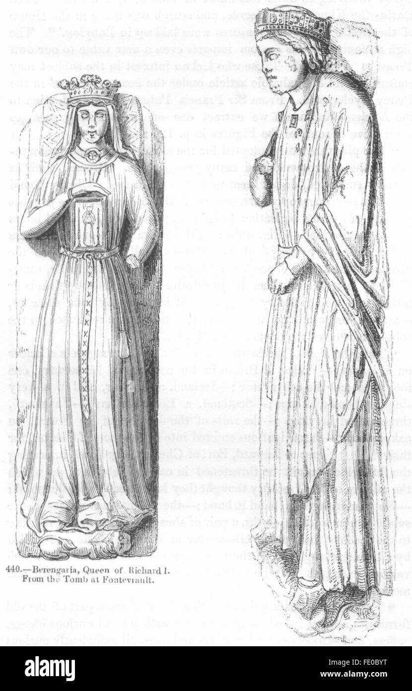 RICHARD I : effigie ; Reine Bérengère, antique print 1845 Banque D'Images