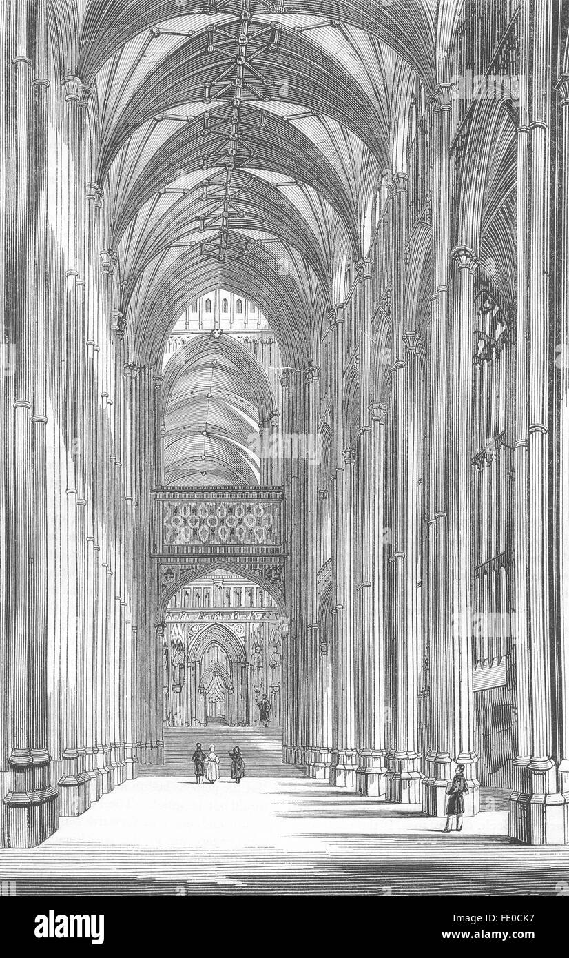 KENT : nef de la Cathédrale de Canterbury, antique print 1845 Banque D'Images