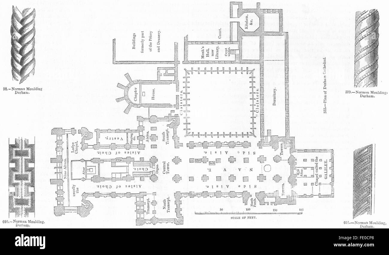 DURHAM : Norman Molding ; ; ; ; Plan de cathédrale , ancien 1845 Banque D'Images