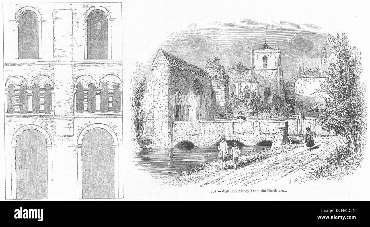 HERTS : transept, St Albans ; l'abbaye de Waltham, NW, ancien 1845 Banque D'Images