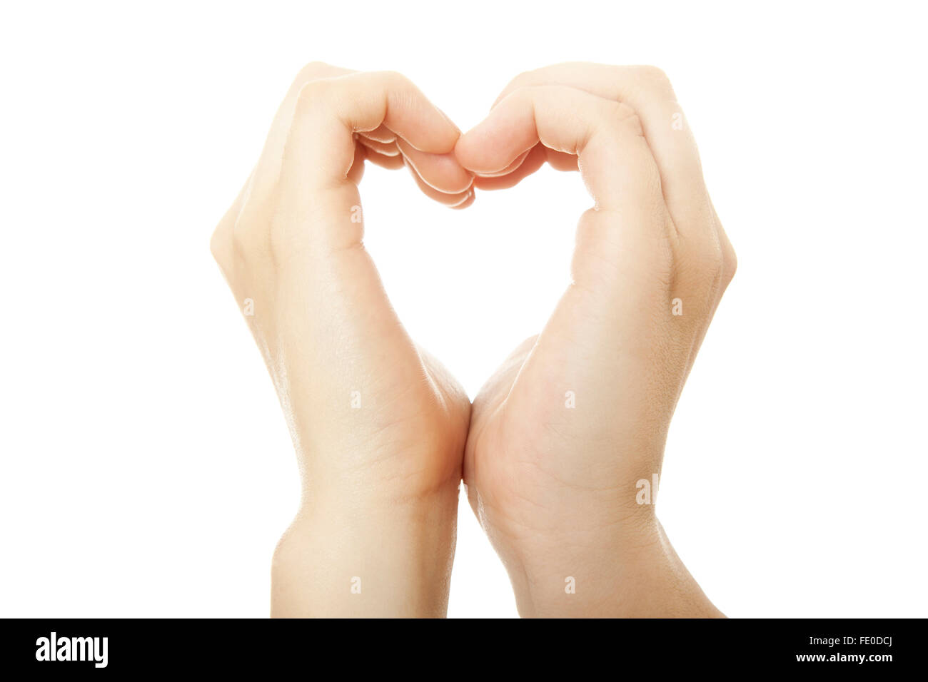 Deux mains formant un coeur in front of white background Banque D'Images