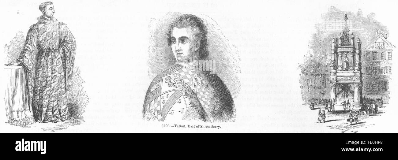 PORTRAIT : Bedford ; Earl Talbot Shrewsbury ; Joan Arc, antique print 1845 Banque D'Images