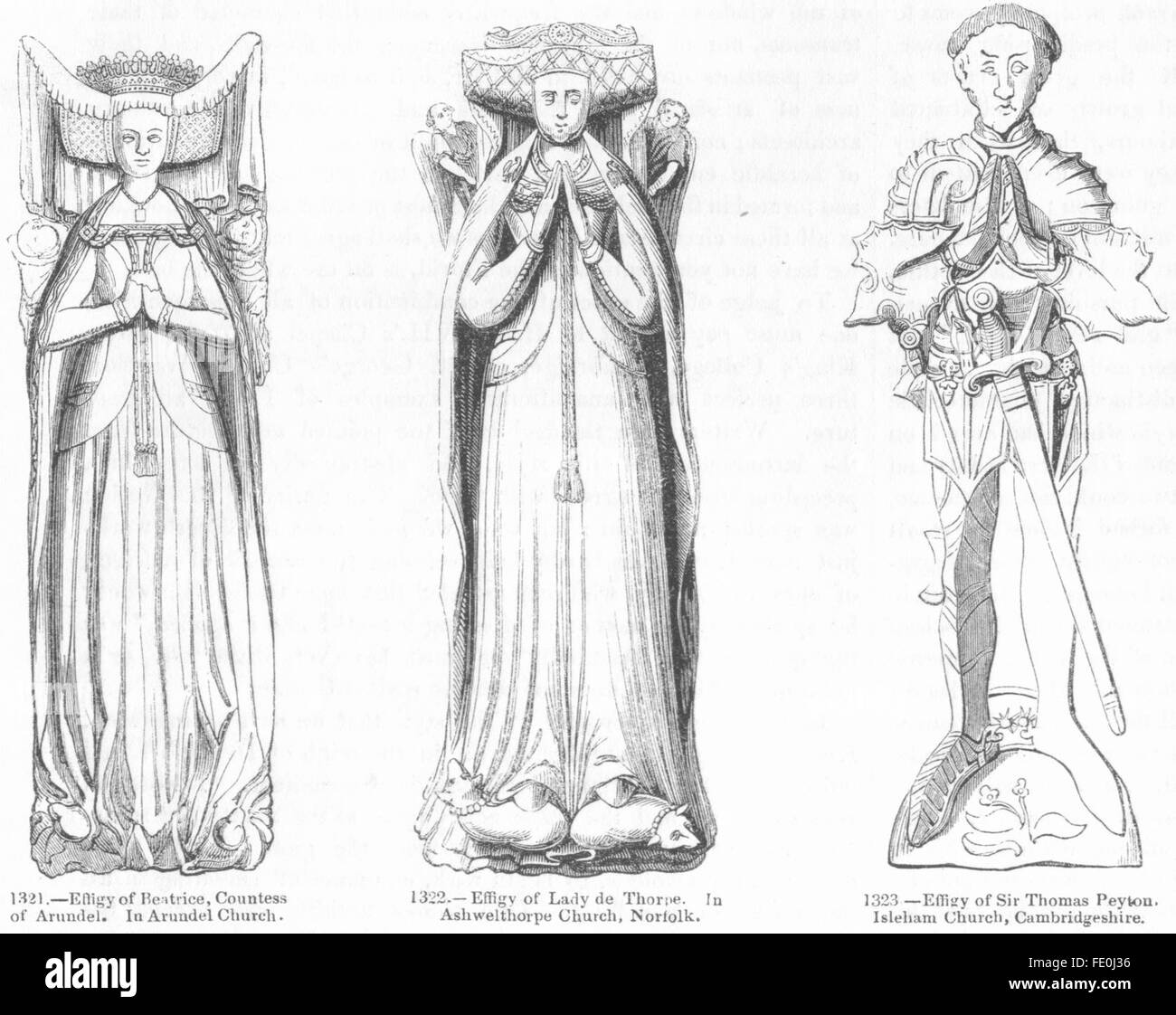 Tombeaux : Béatrice, Arundel ; Ashwelthorpe ; Peyton, Isleham, antique print 1845 Banque D'Images