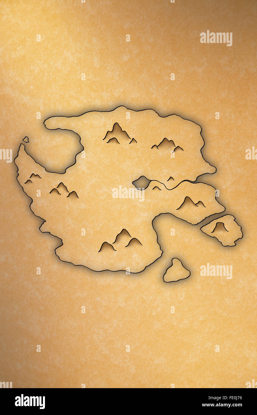Mobilier de à la carte d'une île sur papier jaune Banque D'Images