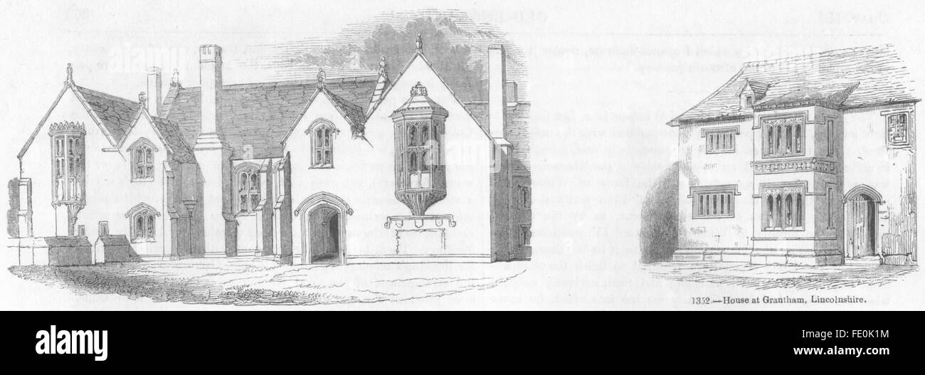 WILTS : Gt Chatfield Manor House ; Grantham, Lincs, antique print 1845 Banque D'Images
