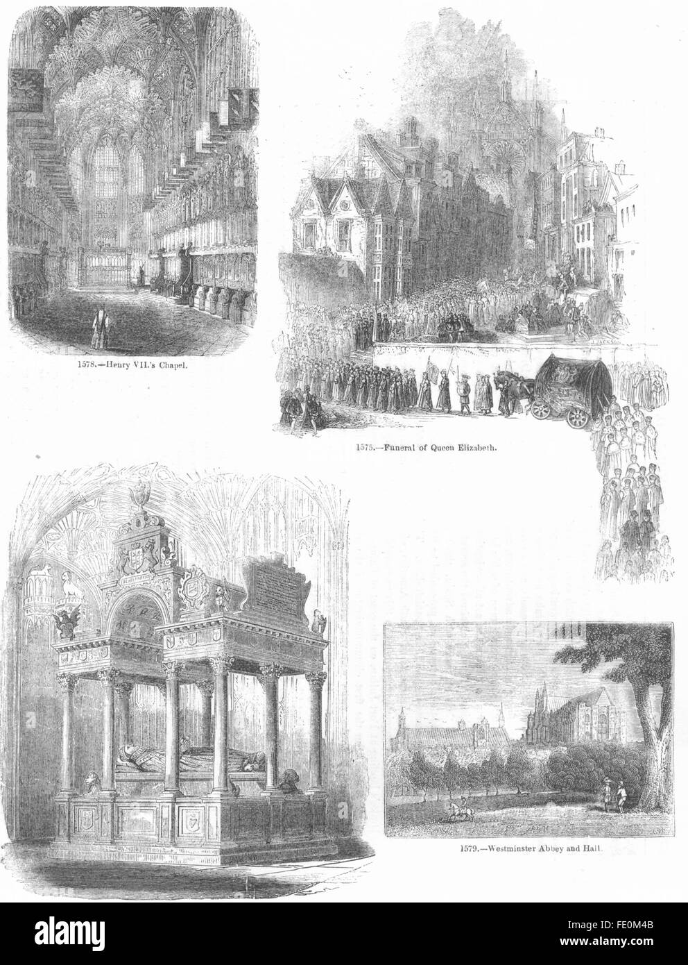 ELIZABETH : je tombe, funérailles, Henry VII Chapel, antique print 1845 Banque D'Images