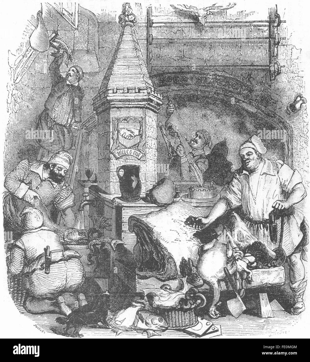 KITCHES : une demi-douzaine d'anciens cuisiniers, antique print 1845 Banque D'Images