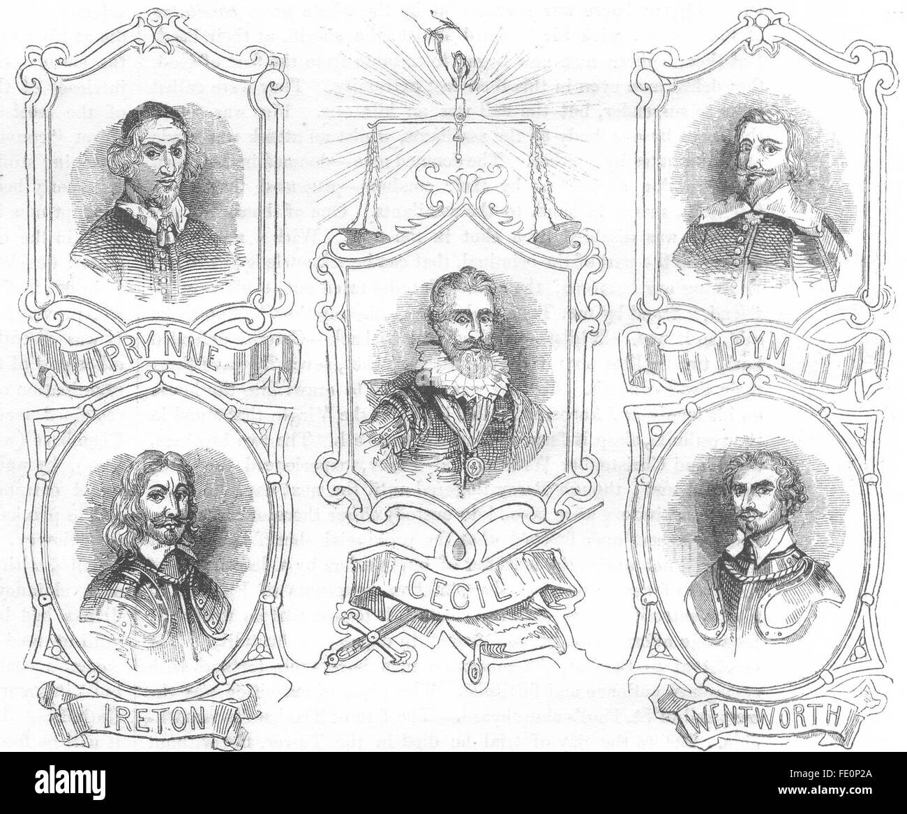 PORTRAITS : Cecil, Prynne, Ireton, Pym, Wentworth, antique print 1845 Banque D'Images