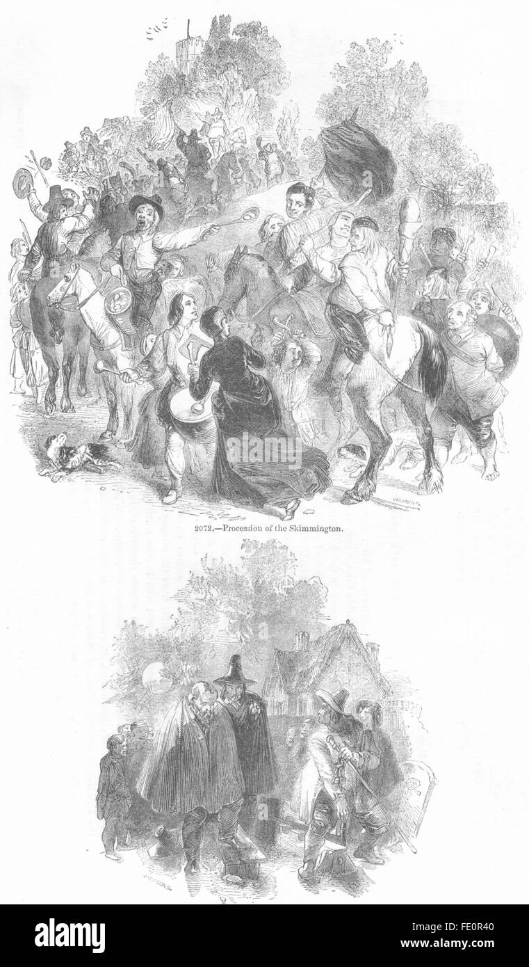 La société : Skimmington ; Chevalier de la parade ont mené de stocks, ancien 1845 Banque D'Images