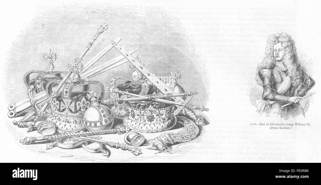Parure & Earl Albermarle, temp William III, antique print 1845 Banque D'Images