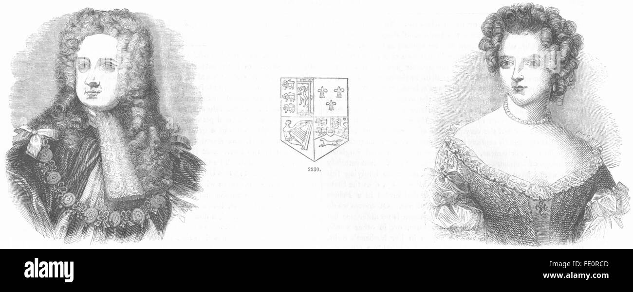 GEORGE I : et sa femme Sophia de Zell, antique print 1845 Banque D'Images