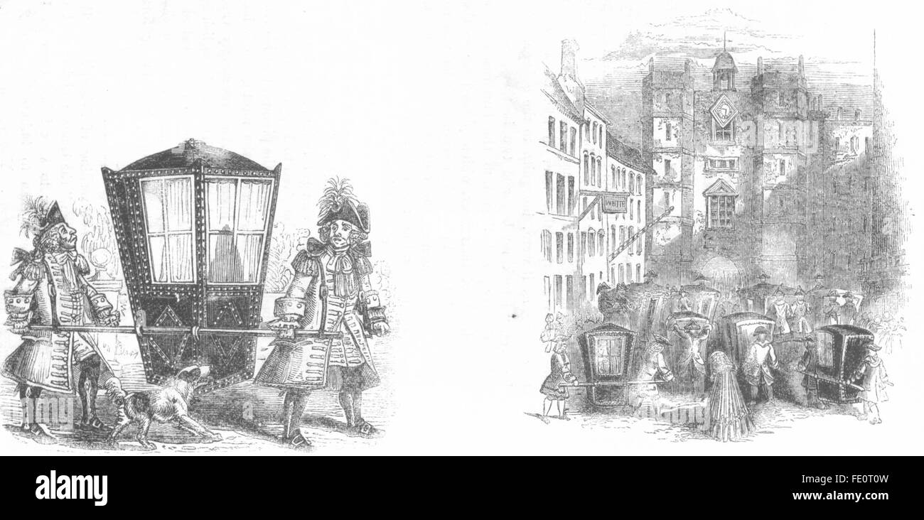 FRANCE : chaise ; porte du Palais, St Jamess, antique print 1845 Banque D'Images