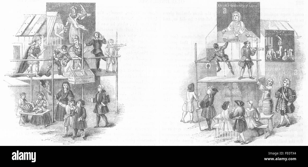 BARTHOLOMEW FAIR : Lee & The stand ; Faux, prestidigitateur, antique print 1845 Banque D'Images