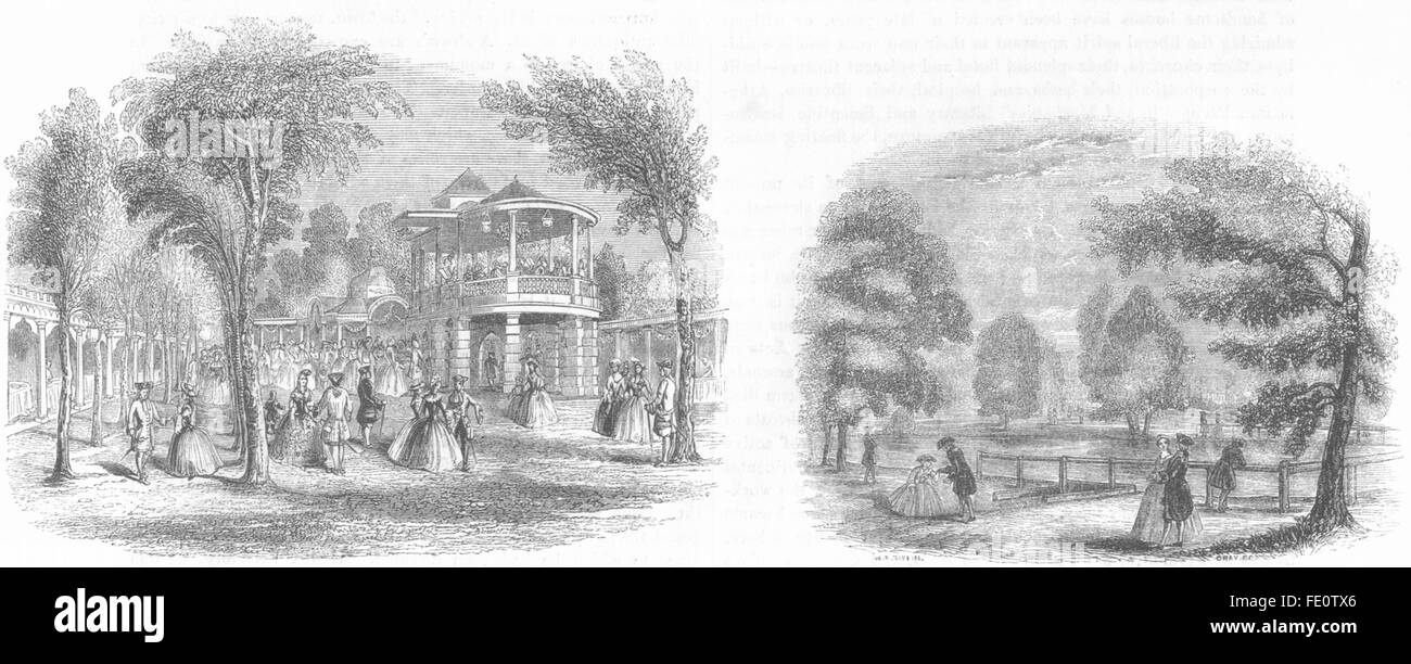 Londres : Vauxhall en 1751 ; l'Étang 1752 Rosamond, antique print 1845 Banque D'Images