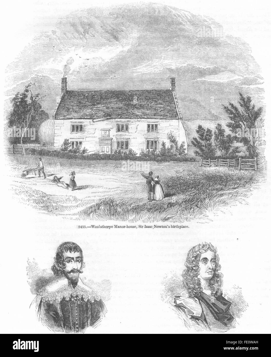 LINCS : Woolsthorpe Manor, Newton ; Prynn ; Davenant, antique print 1845 Banque D'Images