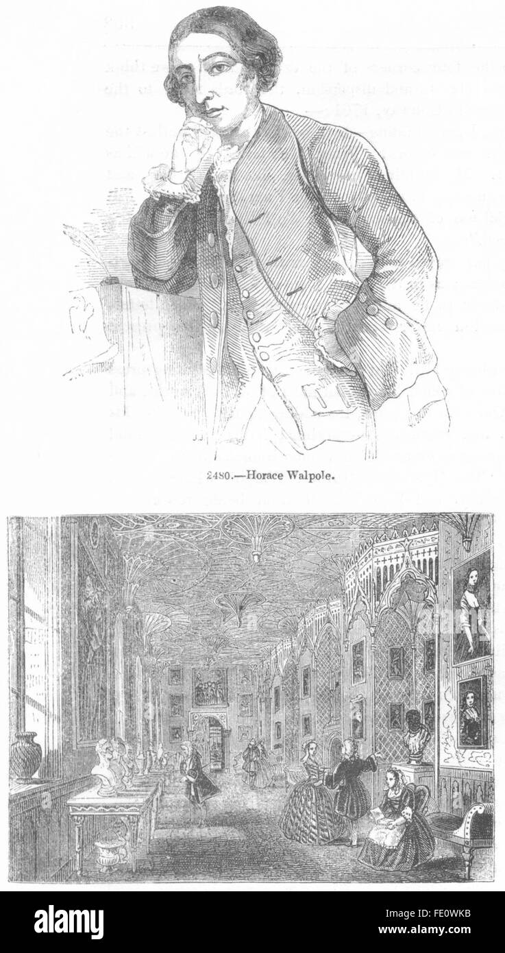 Londres : Horace Walpole ; Galerie, Strawberry Hill, antique print 1845 Banque D'Images