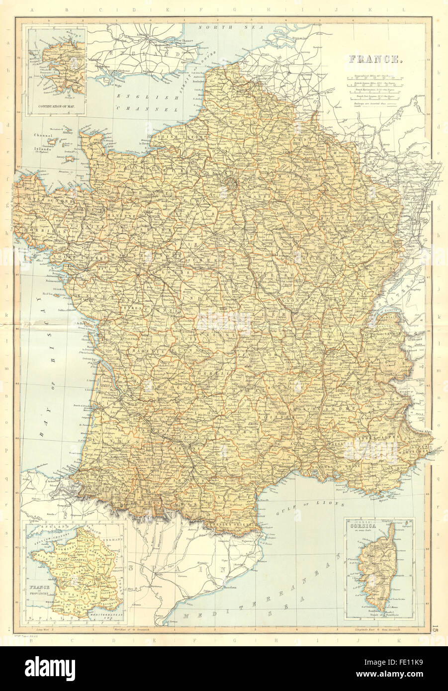 FRANCE : les canaux de fer les ministères. En médaillon, dans les provinces. BLACKIE, 1893 map Banque D'Images