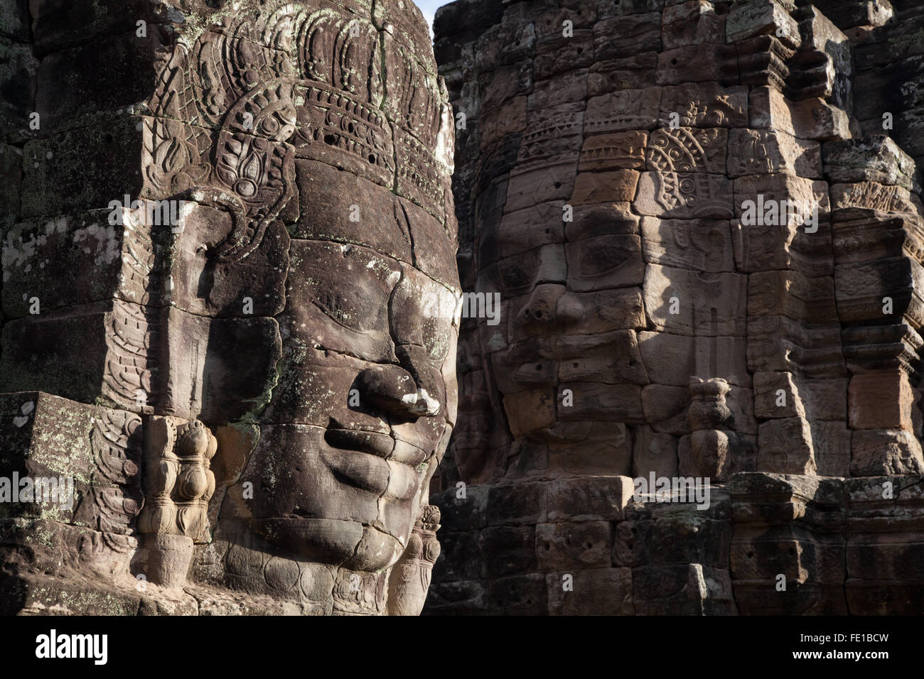 Statue deux visages de Bayon, Siem Reap au Cambodge, voyage Destination Europe Banque D'Images