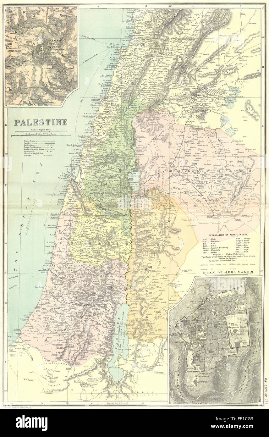 Israël - Palestine, Jérusalem, plan, carte antique 1905 Banque D'Images