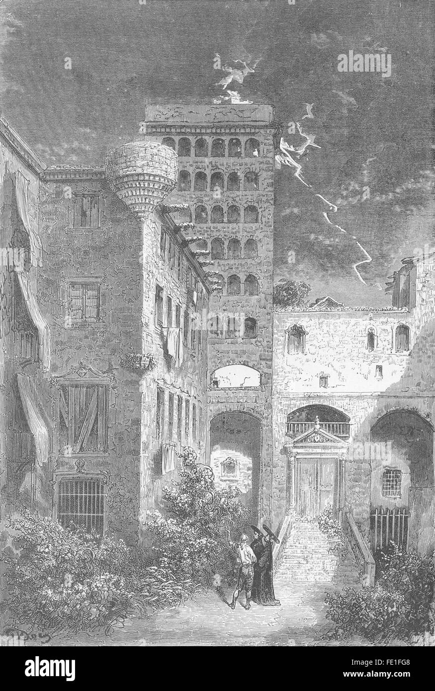 Espagne : la prison de l'inquisition à Barcelone, ancien 1881 Banque D'Images