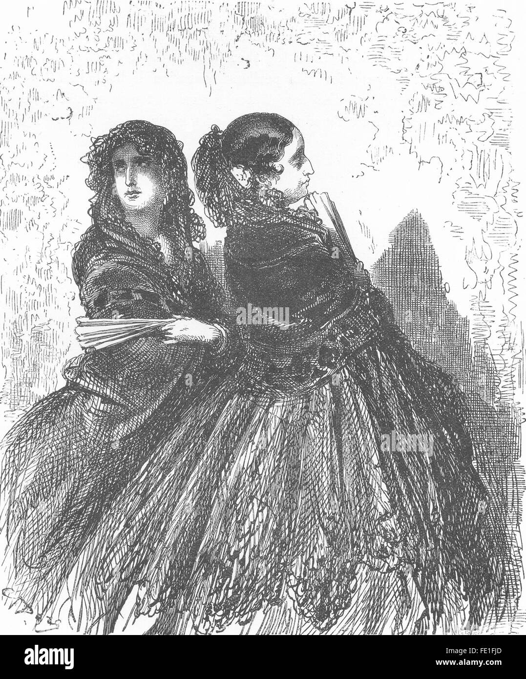 Espagne : deux dames-croquis fait à Alicante, antique print 1881 Banque D'Images
