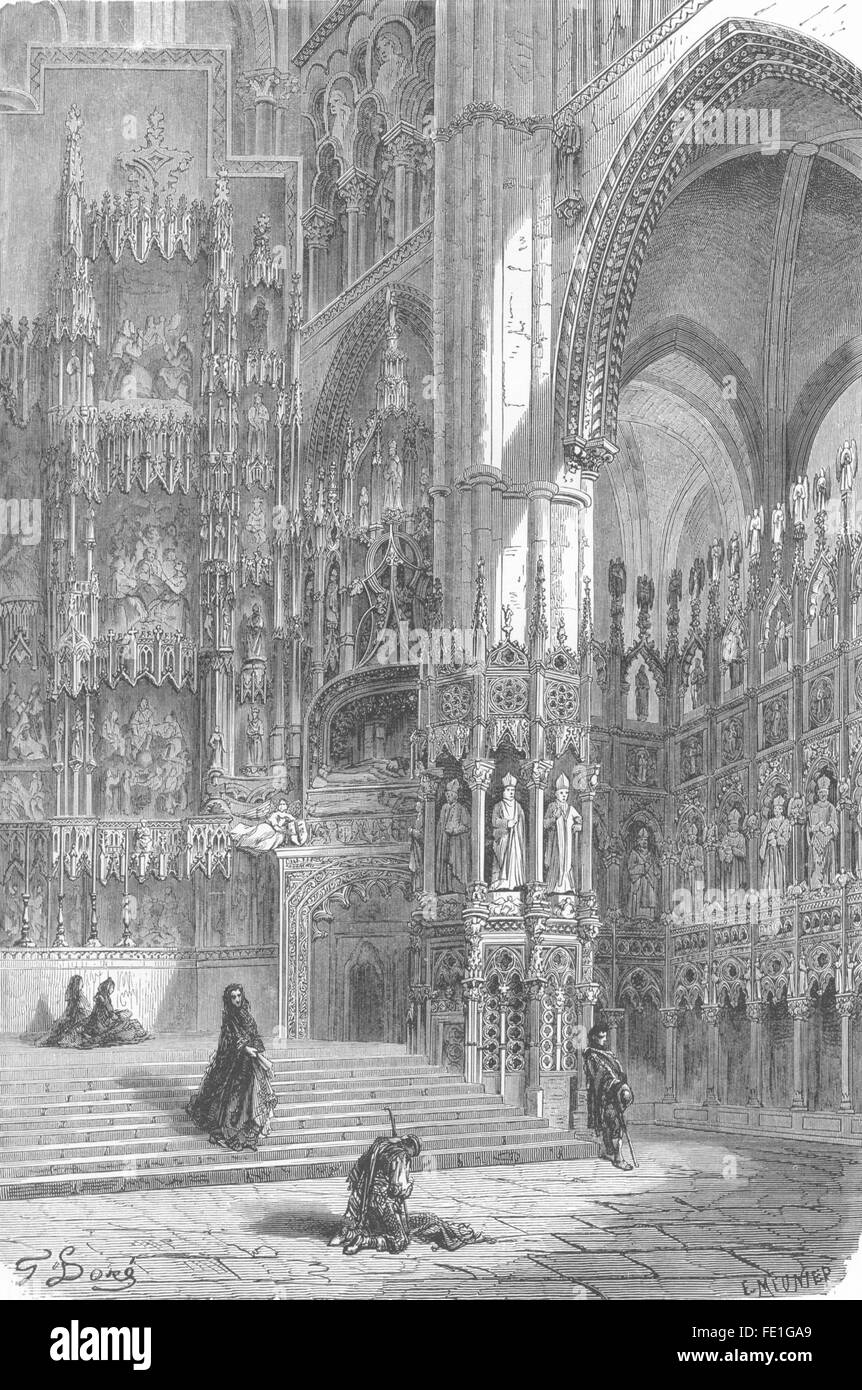 Espagne : Intérieur de la cathédrale de Tolède, antique print 1881 Banque D'Images