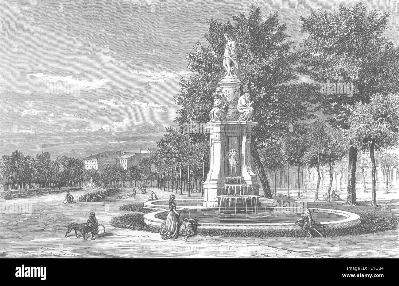 Espagne : La Fontaine des Quatre Saisons, Madrid, antique print 1881 Banque D'Images