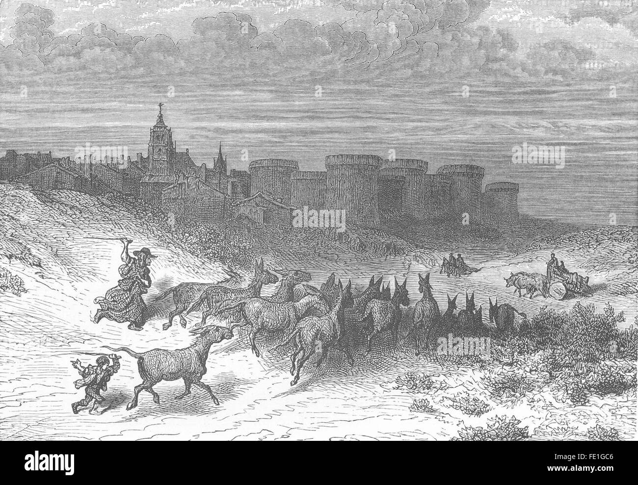 Espagne : Grajal, près de Leon, antique print 1881 Banque D'Images