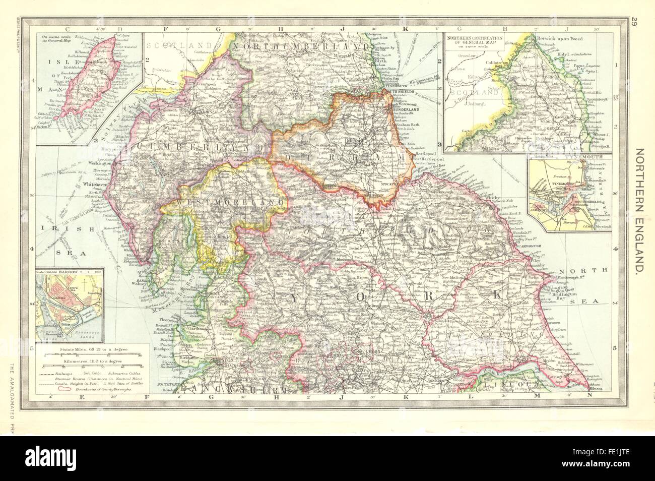 Angleterre : le Nord ; plan de Isle man ; poursuite ; Barrow, 1907 ; Tynemouth Banque D'Images