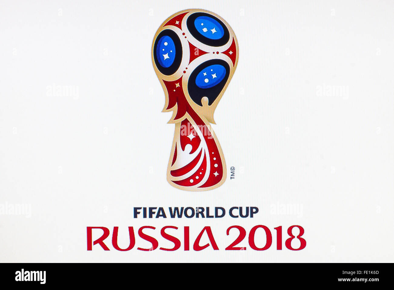 GDANSK, POLOGNE - Le 14 novembre 2015. Logo officiel du championnat du monde de football en Russie sur l'écran d'ordinateur. Utilisez uniquement éditoriale Banque D'Images