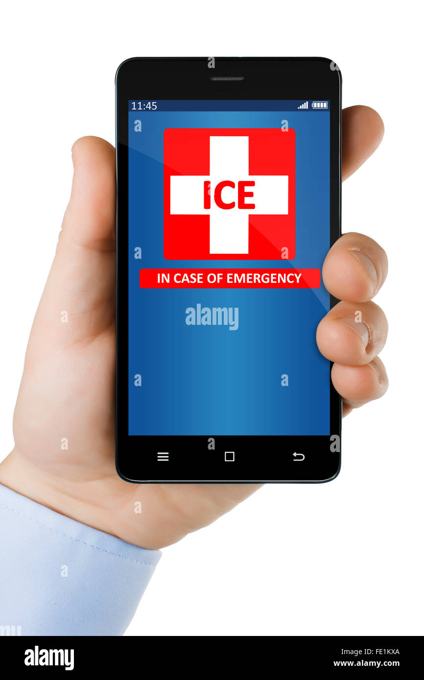 Glace - contact d'urgence sur l'écran du smartphone. Toutes les icônes dessiné par auteur Banque D'Images