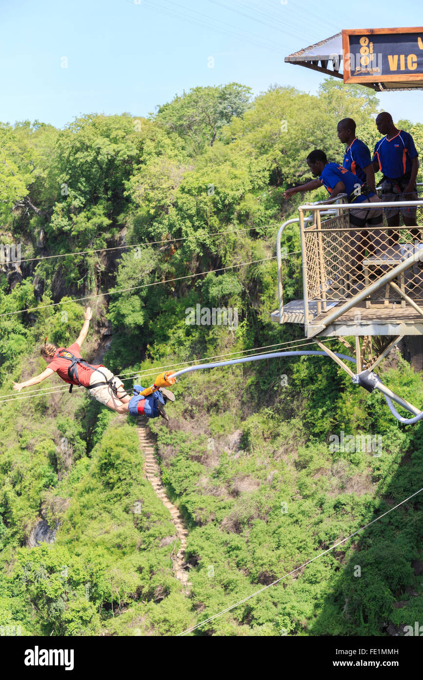 Le saut à l'arrêt Pont de Victoria Falls, l'Afrique Banque D'Images