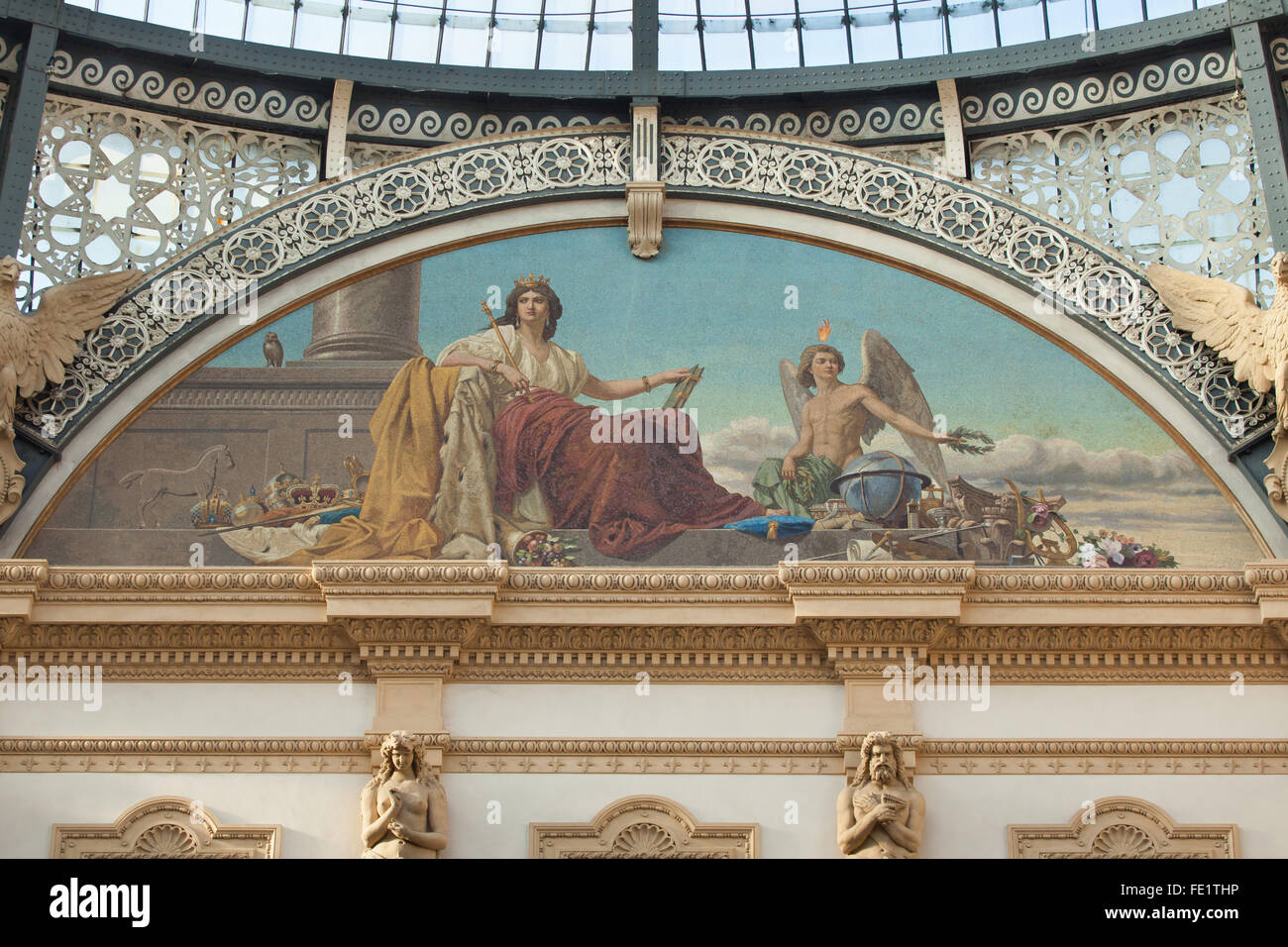 L'Europe. Mosaïque allégorique conçu par Angelo Pietrasanta dans la Galleria Vittorio Emanuele II à Milan, Lombardie, Italie. Banque D'Images