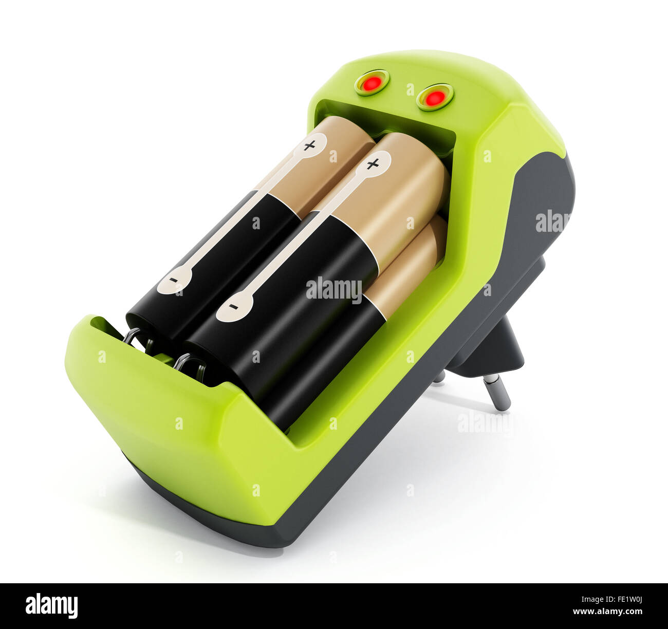 Chargeur de batterie avec des piles AA isolés à l'intérieur isolé sur fond blanc Banque D'Images