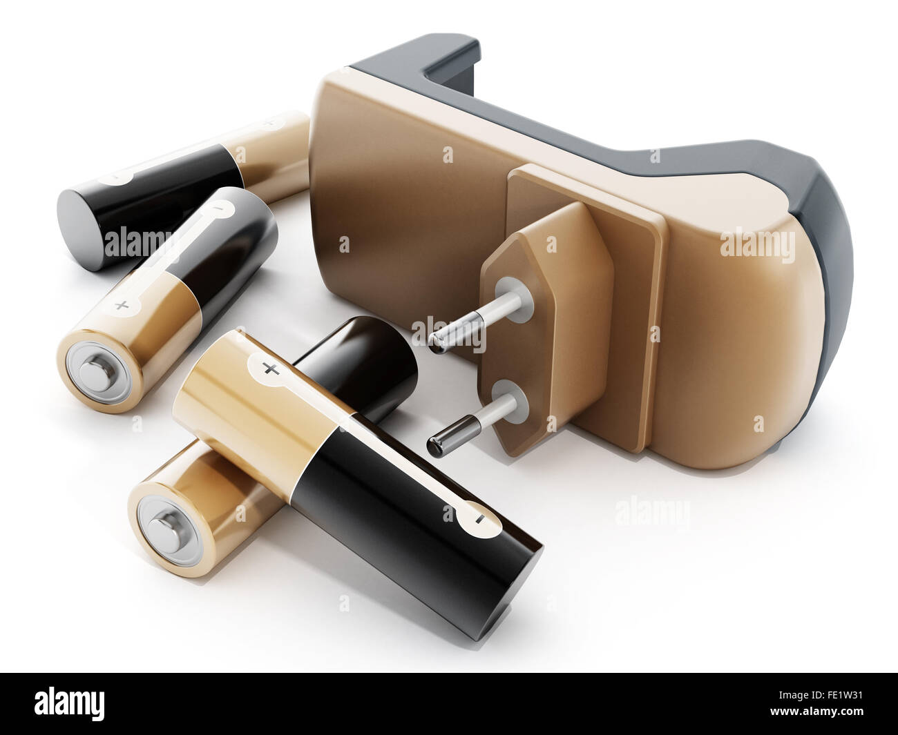 Chargeur de batterie avec des piles AA isolés à l'intérieur isolé sur fond blanc Banque D'Images